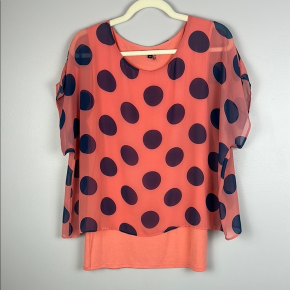 CHARLIE B Orange and Polka Dot Blue Boxy Blouse Size Medium - Picture 2 of 10